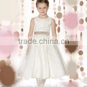 White Satin Lace Baby Gown Wedding Dress Round Neck Flower Girl's Dress thumbnail-1