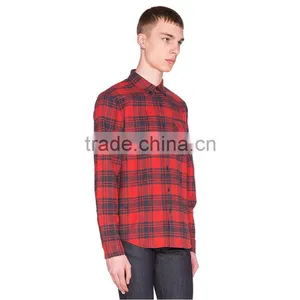 2016 Fashion Long Sleeve Slim Fit Breathable Casual Shirts Red Flannel Mens Check Shirts thumbnail-2