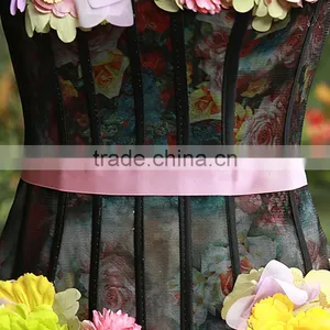 MGOO High End Black Puff Ball Prom Dress Beautiful Black Maxi Dress With Colorful Flowers Vestidos YDYS15B0018 thumbnail-5