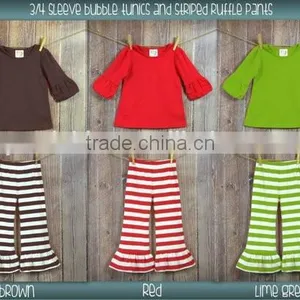 Kids Clothes Kawaii Clothing Boutique Remake Plain Long Sleeve Top And Stripe Ruffle Pants Children Christmas Clothes thumbnail-1