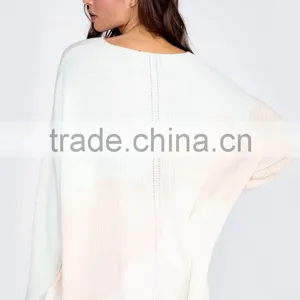 Women V Neck Pullover Knitting Pattern White Tops thumbnail-4