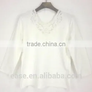 Cheap Women Sweater 100% Cotton Sweater Crochet V Neck Jumper Sweater thumbnail-1