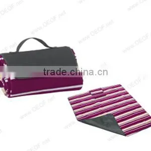 Polyester Portable Mauve Strip Print Polar Fleece Picnic Blanket thumbnail-1
