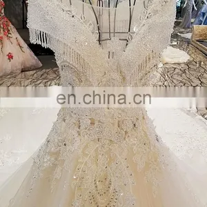 LS00303 Kleinfeld Appliqued Long Dresses Long Train See Through Beaded Bridal Dress for Wedding thumbnail-3