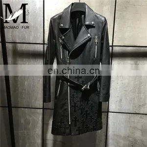 Wholesale New Product Sheep Skin Leather Coats Fashion Genuine Long Leather Coat thumbnail-2