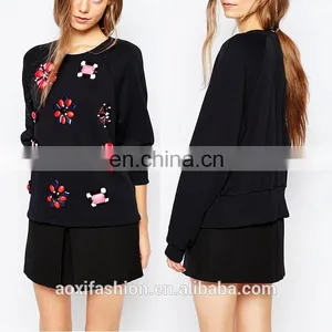 Latest Fashion Blouse Design Long Sleeve Beaded Latest Fashion Ladies Blouse thumbnail-1