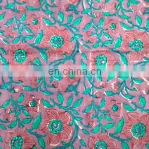 Handmade Pure Cotton Block Printed Fabric Sanganeri Jaipuri Floral Fabric thumbnail-1