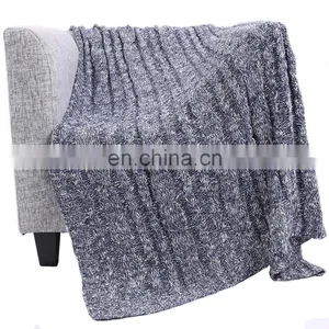 Factory Price Solid Color Navy Cable Knitted 100%Acrylic Blanket thumbnail-6