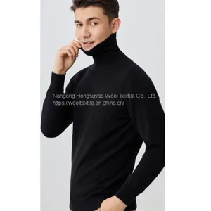 New Men's Pure Wool Sweaters High-Neck Thick Sweaters Solid Color Long-Sleeved Knitted Jackets For Men thumbnail-1