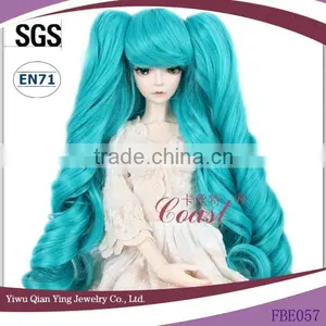 Long Dark Blue Synthetic Doll Wig With Two Curly Clip Ponytail thumbnail-1