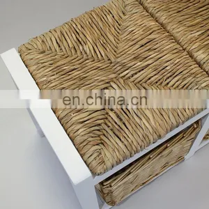 White Two Seater Wooden Storage Bench With Wicker Baskets and Seating thumbnail-3