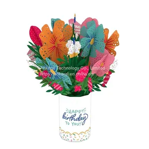Wholesale Custom Printing 3D Flower Basket Pop-up Cards Best Birthday Greeting Cards for Lovers thumbnail-1