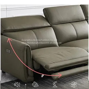 Italian Minimalist Three-Seat Chaise Longue Leather Sofa Side Carrying Usb Electric Button L-Shaped Chaise Longue Function Sofa thumbnail-5