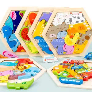 Baby Wooden Puzzle Blocks Toy Animal Fruit Jigsaw Cartoon Animal Traffic Toys Educational Toys Puzzles for Kids Gifts thumbnail-1