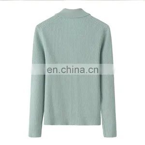 Women's Ribbed Knitted Winter Shirt Slim Fit Cashmere Cardigan With Button Decoration Formal Solid Pattern Factory Wholesale thumbnail-2