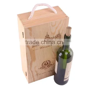 High Quality Custom Wholesale Natural Pine Wood Wine Box for Double Bottles thumbnail-3