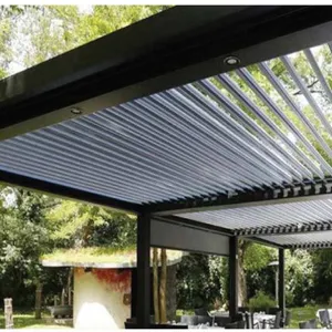Waterproof Aluminum Louver Pergola, Adjustable Roof Outdoor Patio Pavilion thumbnail-2