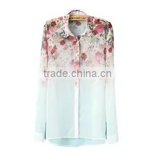 2015 Instyles Hot Selling Shirt Printing Summer Chiffon Long Sleeves Collar T-shirt ZT001280 Best thumbnail-1