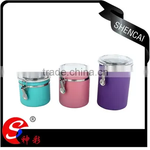 3pcs Colorful Stainless Steel Canister Jar Sets/kitchen Storage Jars/ Tea Tin See Through Lid thumbnail-1