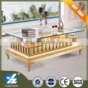 Commercial Furniture Stainless Steel With Plated Gold Modern Design KTV Coffee Table thumbnail-1