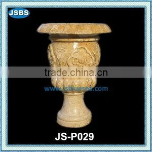 Yellow Travertine Stone Flowerpot thumbnail-1