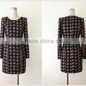 Custom Made Inj China Houndstooth Winter Long Sleeve Dress Quality Choice thumbnail-3