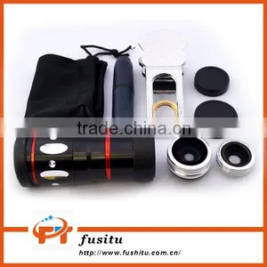 Universal Clamp Camera Lens 4 in 1 Wide Angle Macro Fisheye 10X Telephoto Camera Lens For IPhone/Samsung/HTC/iPad/Smartphone thumbnail-1