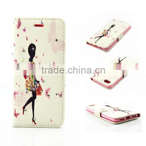 Stand Leather Case for Iphone 7 With Wallet Happiness Girl Design thumbnail-3