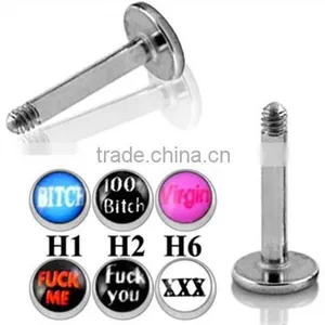316L Surgical Steel Labret With Rude Logos thumbnail-1