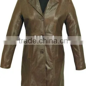 Ladies Long Leather Coat thumbnail-1