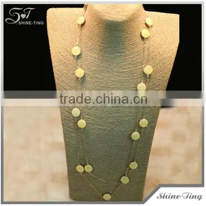 Long Gold Plated Chain Necklace With Enamel Round Beads Embelishing Costume Jewelry thumbnail-1
