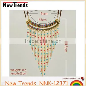 Fashion String and Strand Turquoise Beaded Tassel Chain Necklace Female thumbnail-2