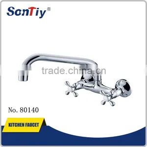 High Quality Sink Wall Mounted Double Handle Zinc or Brass Kitchen Faucet thumbnail-1