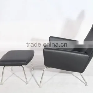 Hans Wegner Leather High Wingback Chair Wing Lounge Chair With Footrest Supplier's Choice thumbnail-3