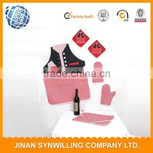 Cooking Apron Gloves Towel Heat Insulation Pad Cotton Bib Apron Set thumbnail-4