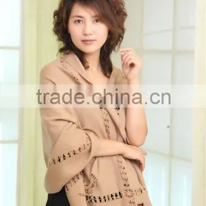 Elegant Fine Camel Wool Shawl With Lace thumbnail-1