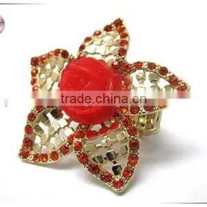 Acrylic Rose and Crystal Deco Flower Stretch Ring thumbnail-1