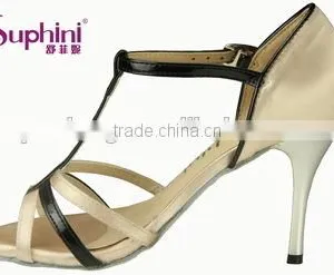Black PU and Leather High Heel Ladies Latin Dance Shoes thumbnail-2