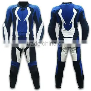 Motorbike Leather Suit(Black, Whit and Blue Combination) thumbnail-1