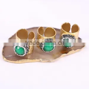 Green Malaysian Jade Rings, Gold Plated Metal Brass Gemstone Druzy Ring, Fashion Jade Stone Jewelry Gold Plated Druzy Ring thumbnail-1