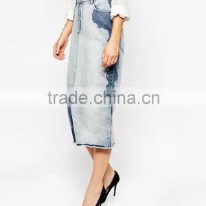 Women Long Denim Skirt Midi Length White Denim Skirt thumbnail-4