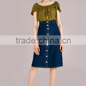 Girls Knee Length Denim Skirt Open Front Button Front Midi Length Skirt thumbnail-3