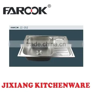 JZ-352 73*48cm Extra Deep Small Single Bowl Stainless Steel Kitchen Sink With Small Drainboard thumbnail-1