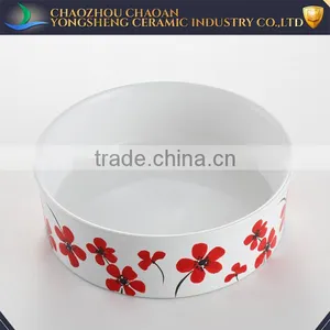 Red Flower Decal Pet Feeder, Ceramic Pet Bowl thumbnail-3