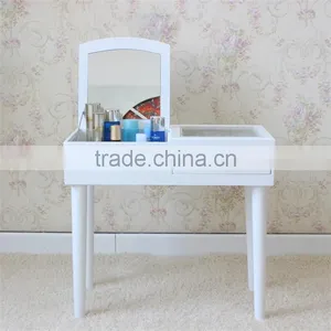Mini Dresser European Korean Style Small Cosmetics Bed Side Dresser White Wood Makeup Table With Mirror 60*30*60cm T15-523B thumbnail-2