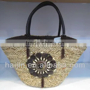 Natural Seagrass Handmade Bag With PU Handle thumbnail-1