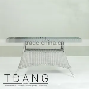 Pasadena Outdoor Grey Wicker Dining Table With Wooden Top thumbnail-1