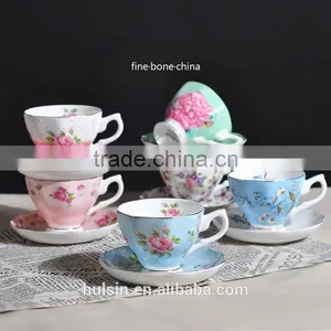 Elegant Flora Design Bone China Coffee Cup With Saucer thumbnail-1
