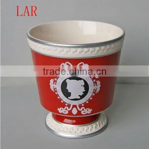 Stock Ceramic Flower Pot in Red Color Round Shape thumbnail-1