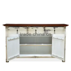 Buffet Console Oriental Rustic Painted Mahogany Wood Furniture thumbnail-5